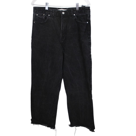 Nasty Gal Denim - Nasty Gal Devon Boyfriend Jeans Black Distressed Frayed Hem Cropped‎ US 10
